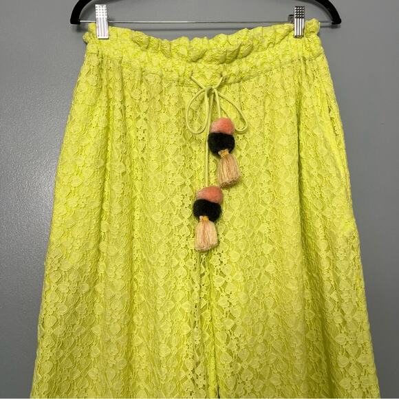 Anthropologie Ollari Lacy Wide Leg Tassel Pants Trousers Lime Green Women’s S - Picture 4 of 12